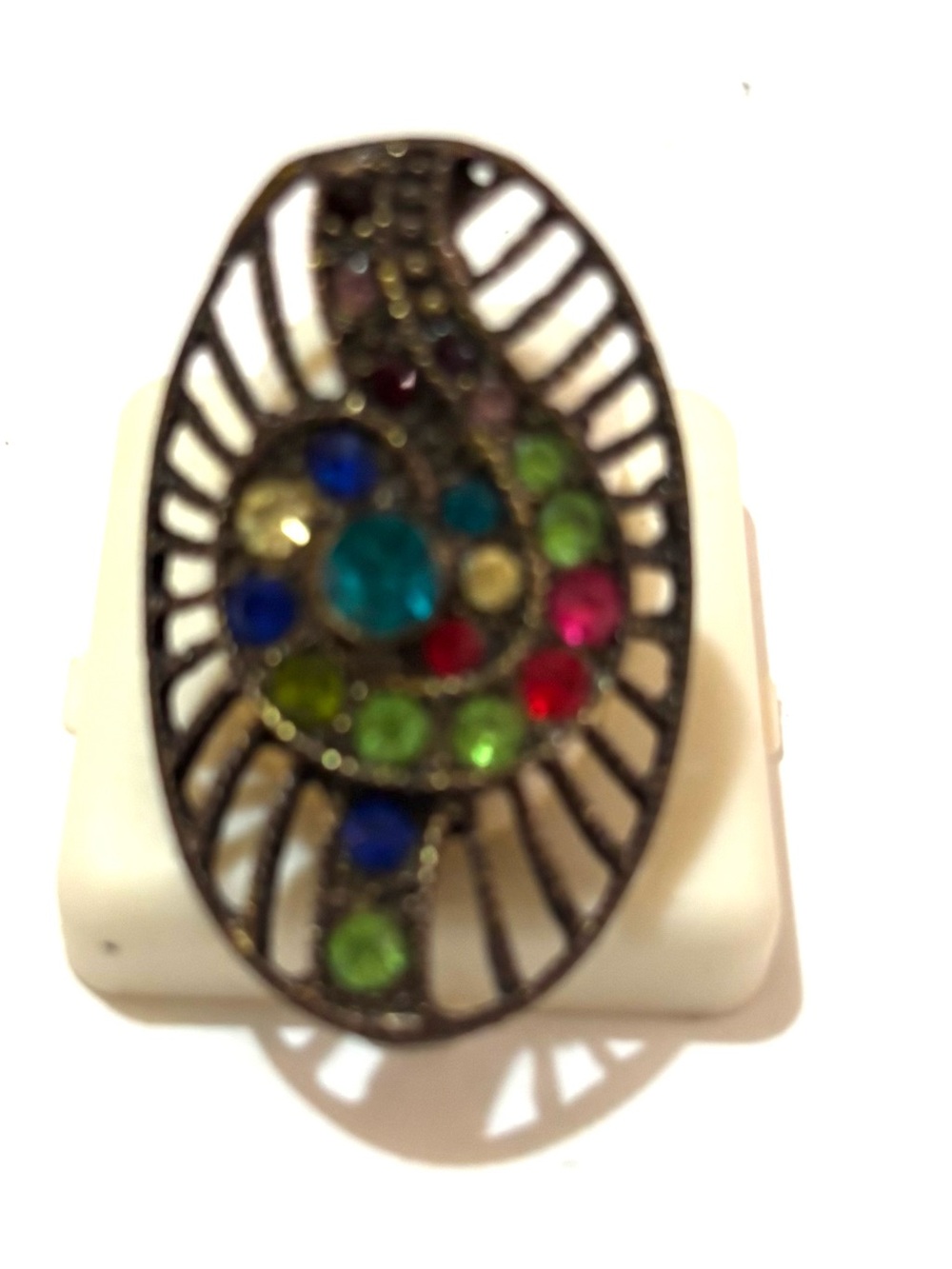 Multi-Color Crystal Oval Statement Ring - one size adjustable